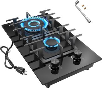2 Burner Gas Stove Propane Cooktop, Tempered Glass Gas Cooktop 12 inch Stainless Steel Gas Burner with Thermocouple Protection