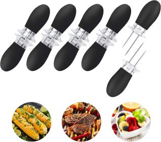 10Pcs/5 Pairs Corn Holders, Stainless Steel Corn on The Cob BBQ Fork Skewers for Home Cooking Parties Camping(Black)