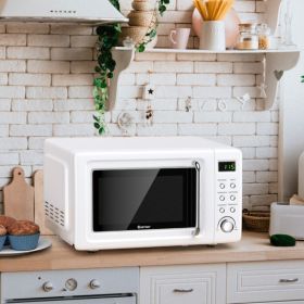 700W Retro Countertop Microwave Oven with 5 Micro Power and Auto Cooking Function (Color: White)