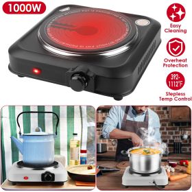 1000W Electric Infrared Single Burner Portable Heating Hot Plate Stove Countertop RV Hotplate with 7.5' Glass Cooktop Stepless Temperature Adjust (Color: Black)